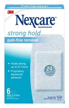 Nexcare™ Strong Hold Pain-Free Removal Bandages, Knee & Elbow SSB-06, 2 in x 4 in (50 mm x 101 mm)