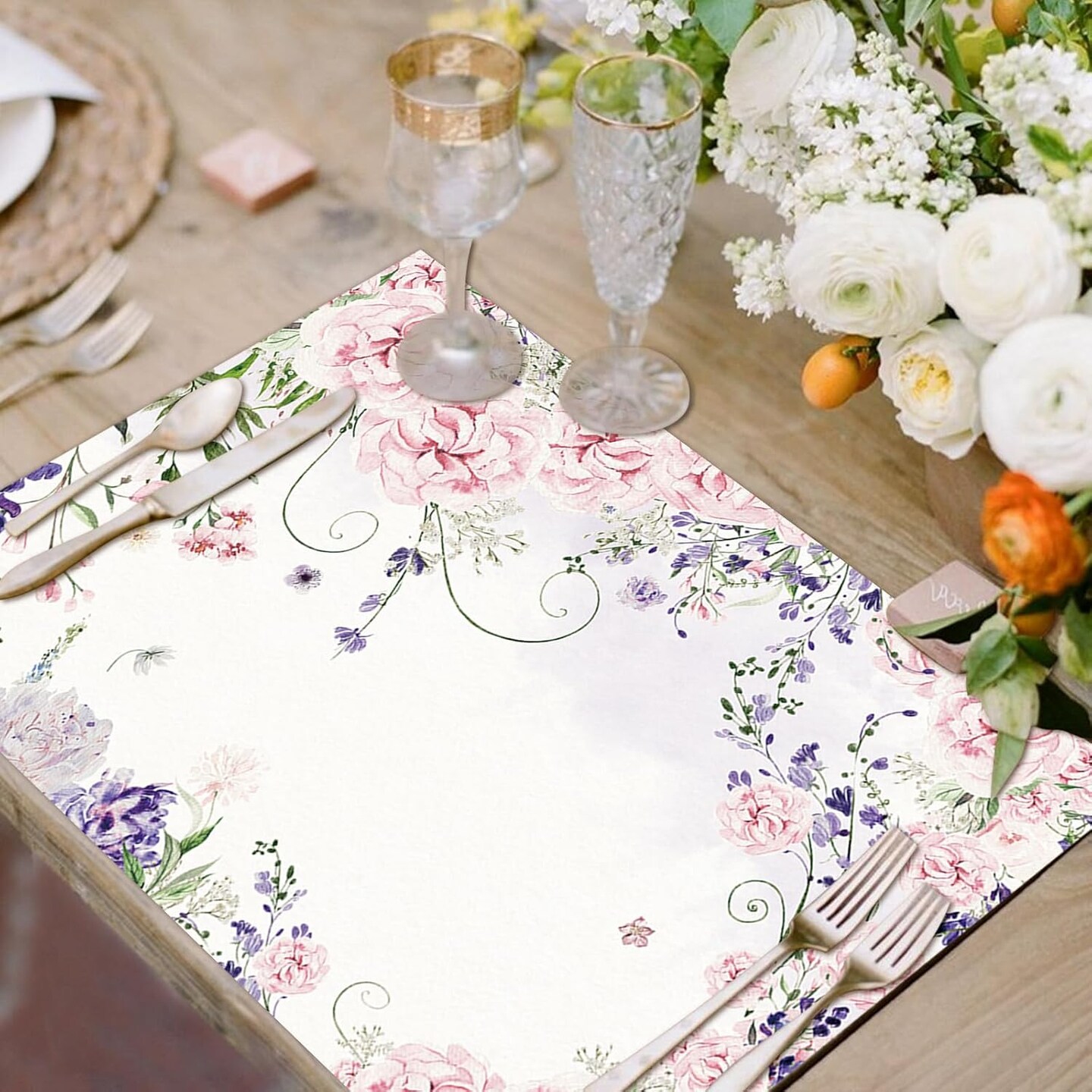 Paper Placemats Disposable 50 Pack Watercolor Flower Disposable Placemats 16x 11 Inch Spring Paper Table Mats for Home Kitchen Dining Table Decoration Wedding Party Supplies