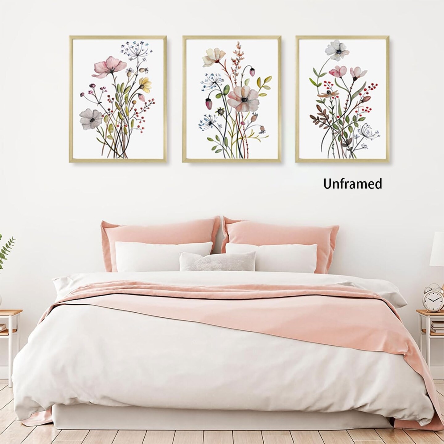 Wildflower Poster Pink Watercolor Botanical Floral Wall Art Colorful Canvas Prints Set of 3 Modern Minimalist Flower Pictures Decor Painting Bedroom Bathroom Living Room Unframed