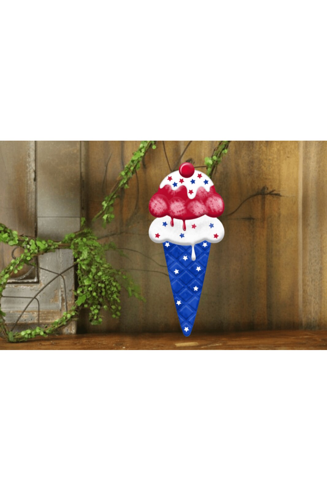 12&#x22; Metal Patriotic Ice Cream Cone Sign