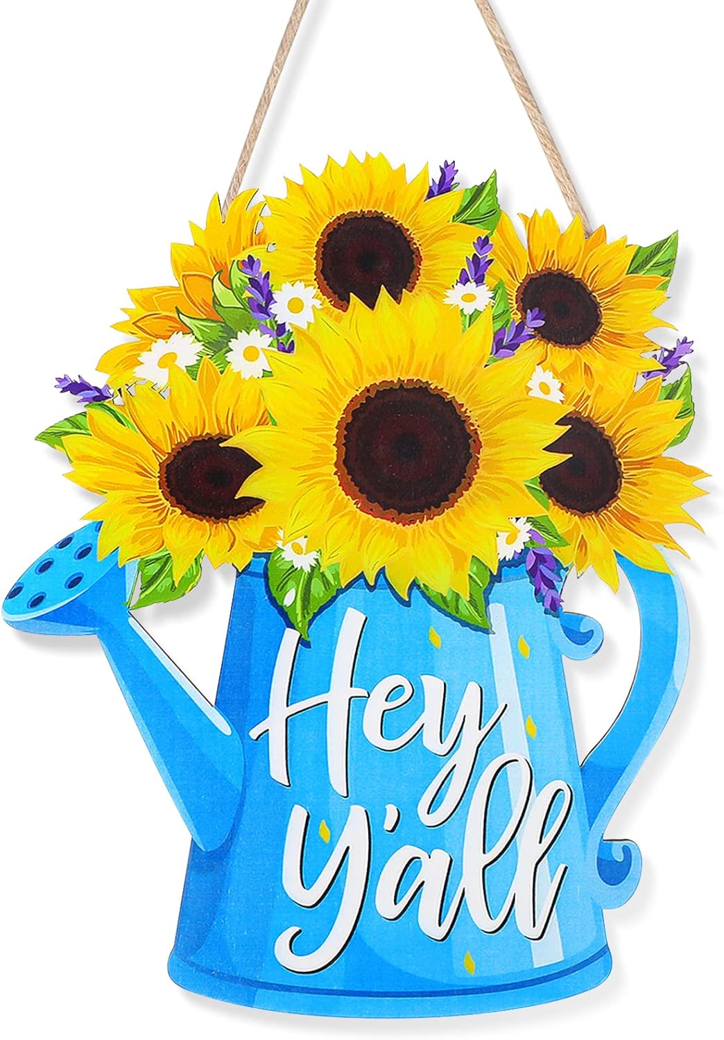 Watering Can and Sunflower Hanging Sign summer door hanger sunflower welcome sign Wooden sunflower decor summer door decor for Indoor Outdoor Yard Front Door sunflower decorations