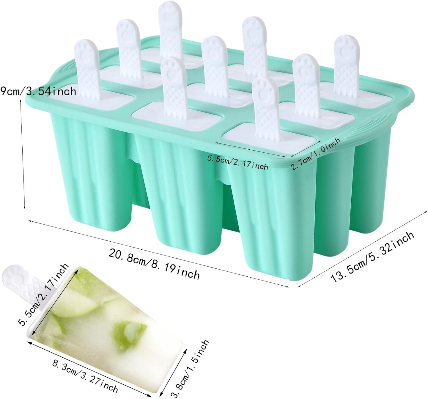 Popsicle Molds, 12 Pieces Silicone Ice Pop Molds Popsicle Mold Silicone BPA Free Reusable 14 Sticks Easy Release Ice Pop Make (Green, 12 Cavities)