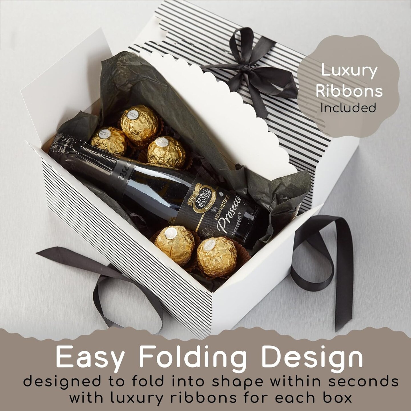 Small Black &#x26; White Gift Boxes with Lids &#x26; Ribbons (20 Pack) 8&#x201D; x 4&#x201D; Cute Decorative Treat Boxes Empty