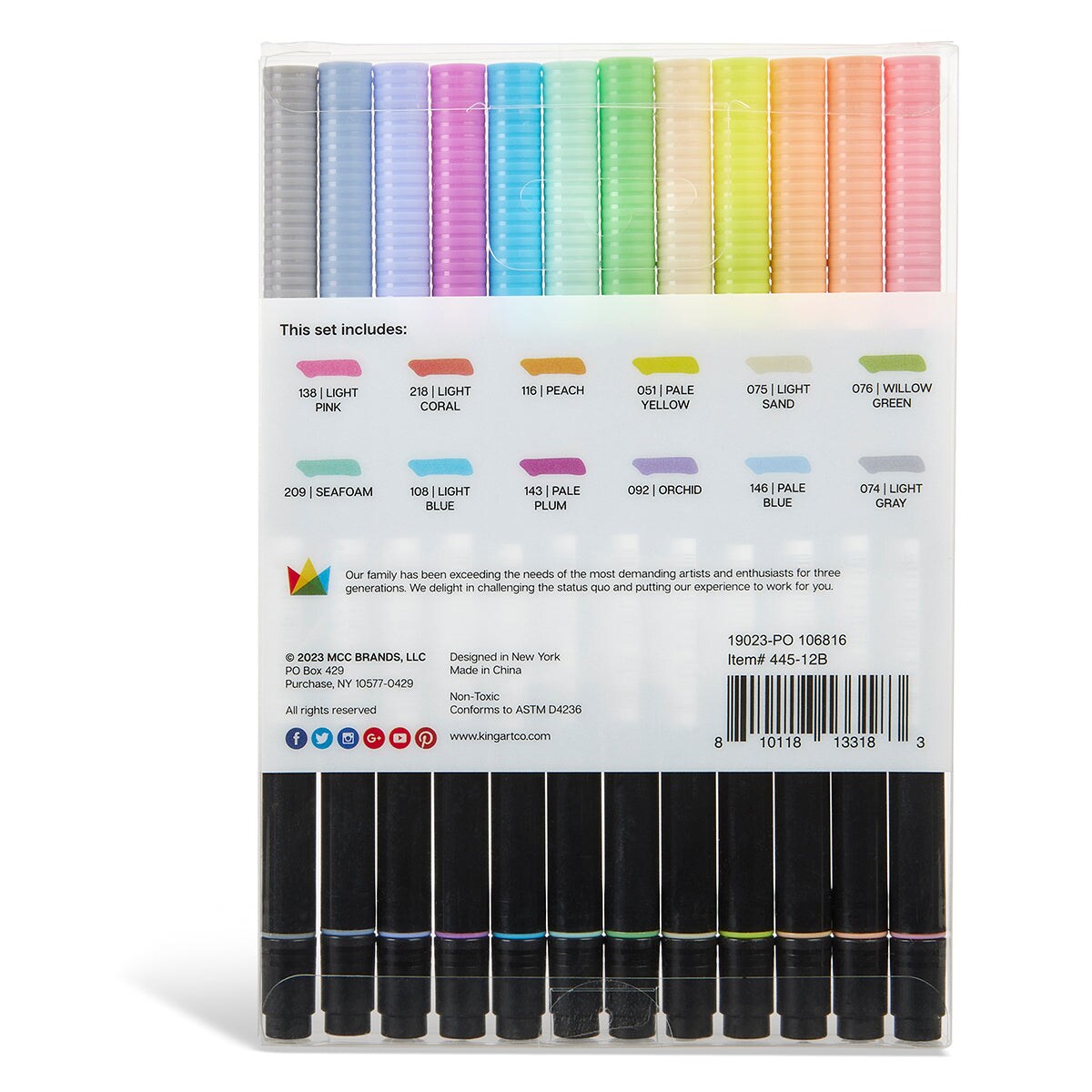 KINGART&#xAE; PRO Twin-Tip&#x2122; Brush Pens, 12 PASTEL Colors