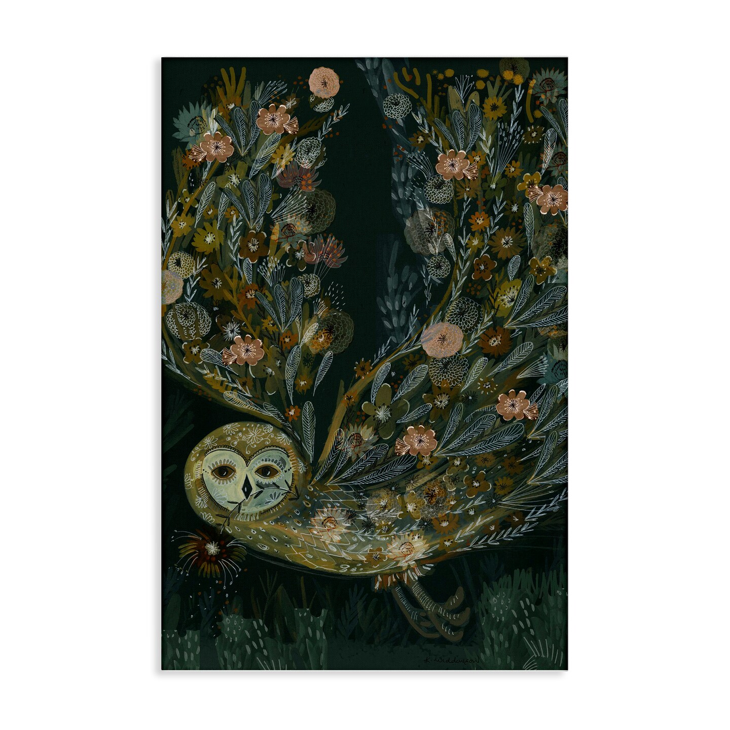 Stupell Industries Floral Folk Barn Owl Canvas Design by Kay Widdowson
