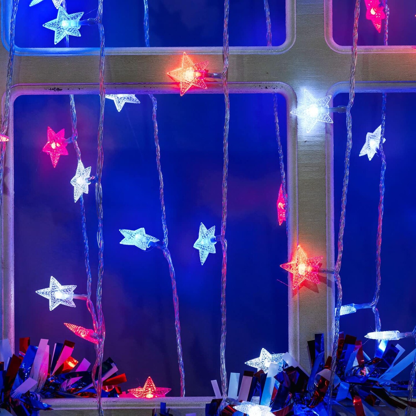 Red White Blue Solar Lights, 4th of July Decor Star String Lights 100LED Garden Solar Lights 51FT Waterproof 8 Modes for Outdoor Garden 4th of July Independence Day Memorial Day Decor