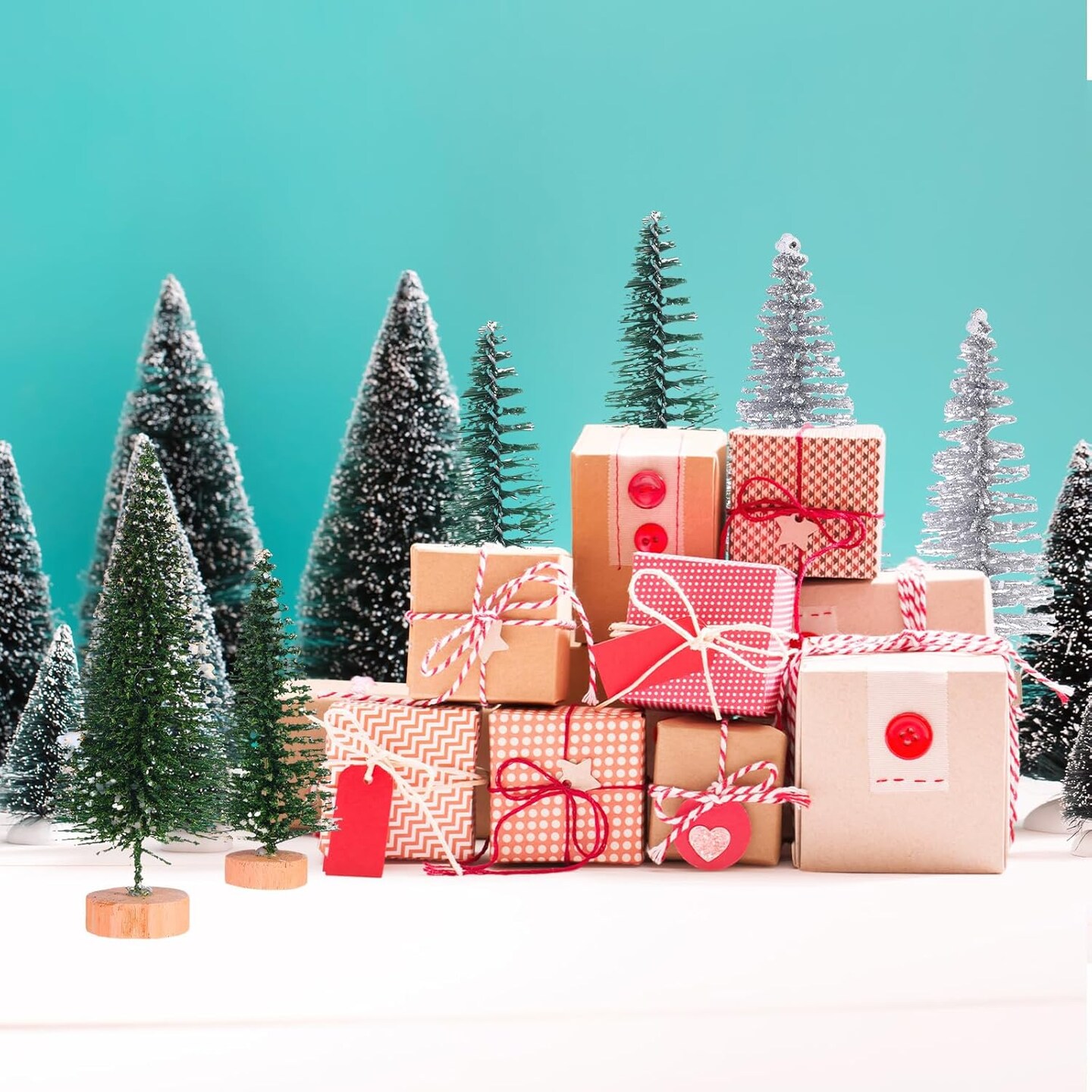 28 Pcs Mini Christmas Bottle Brush Trees 1.6''-5.3'' Artificial Tiny Sisal Snow Trees Miniature Christmas Village Trees Diorama Trees