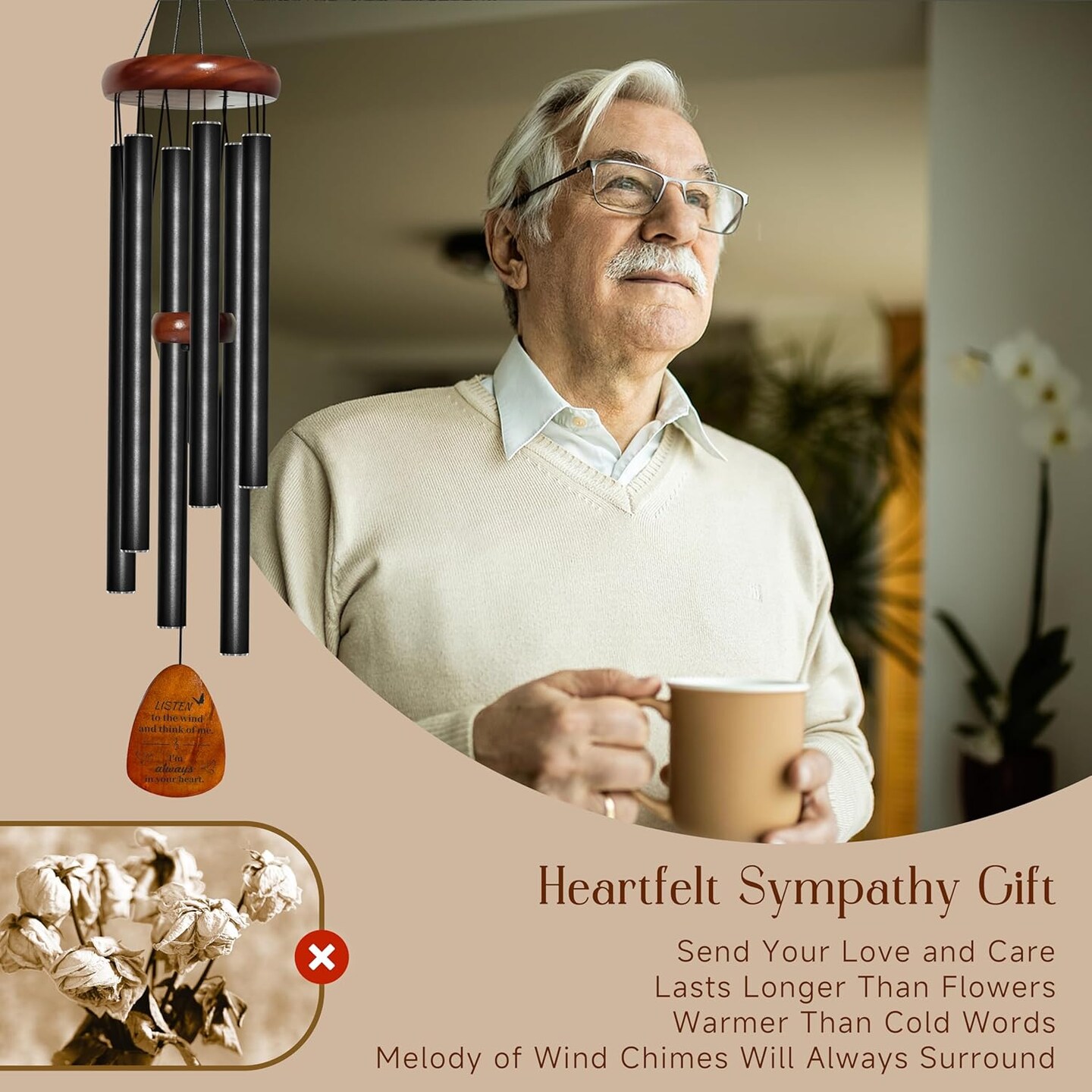 Sympathy Wind Chimes for Outside. Memorial Windchimes for Loss of Loved One. Bereavement Gift