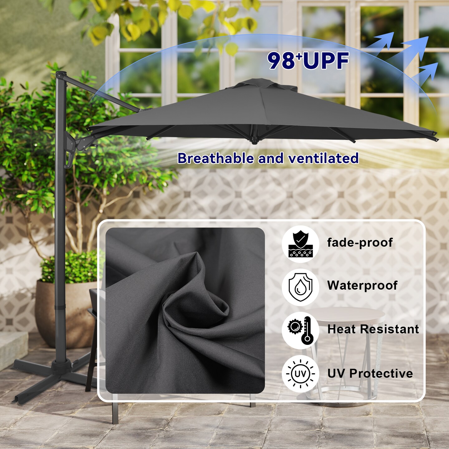 10ft Cantilever Patio Umbrella Outdoor, Windproof Large Offset Umbrella with 360&#xB0;Rotation and Tilt Adjustment,Heavy Duty Outdoor Sun Umbrellas for Garden Decks, Patios, Patio Pools &#xFF08;Gray&#xFF09;