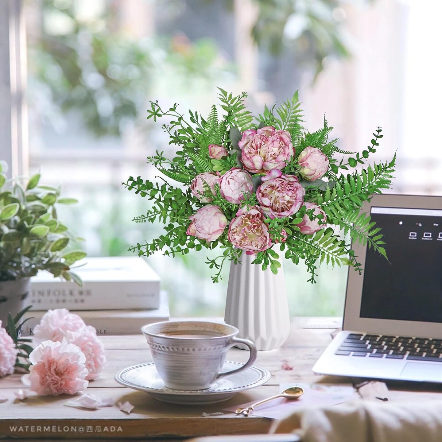 Artificial Boston Ferns Bush Plants Large, Set of 3 Large Artificial Ferns for Outdoors, 33&#x22; Faux Ferns for Home Decor Office Living Room Garden Porch