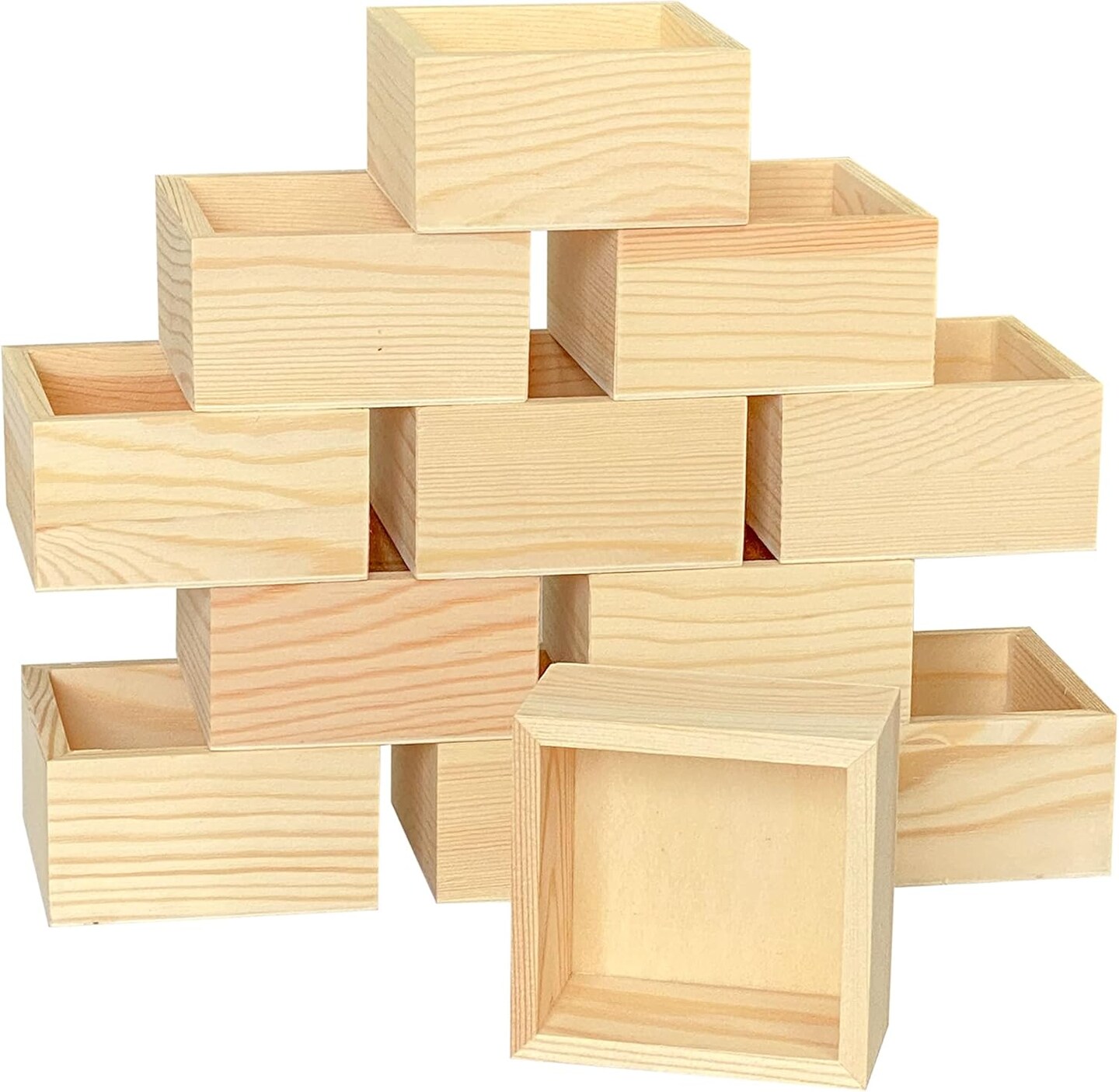24 Pack 4 Inch Square Wood Box Unfinished Small Wooden Boxes for Crafts (Outer 4.1x 4.1x 2.4 in,Interior 3.5 x 3.5 x 2.3 in)