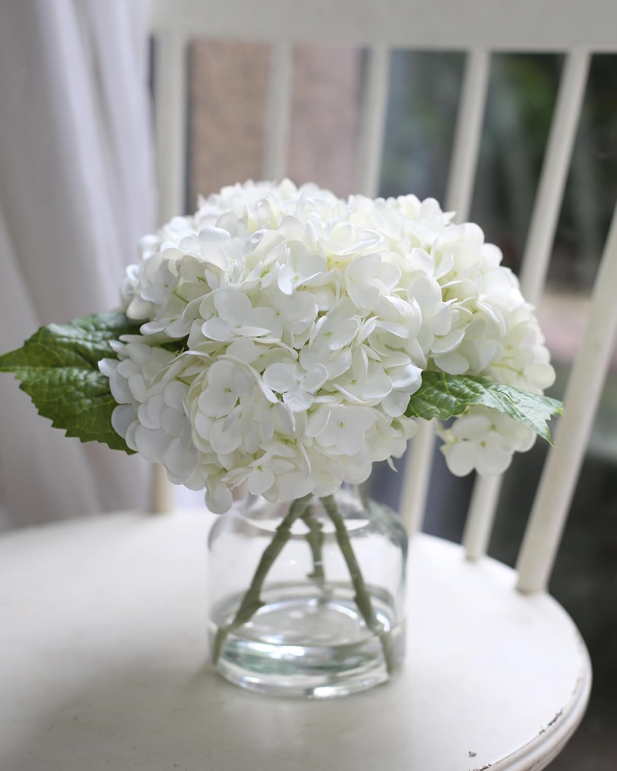 Real Touch Artificial Flowers With White Hydrangea in Vase for Home Decoration, Fake Hydrangea Centerpieces