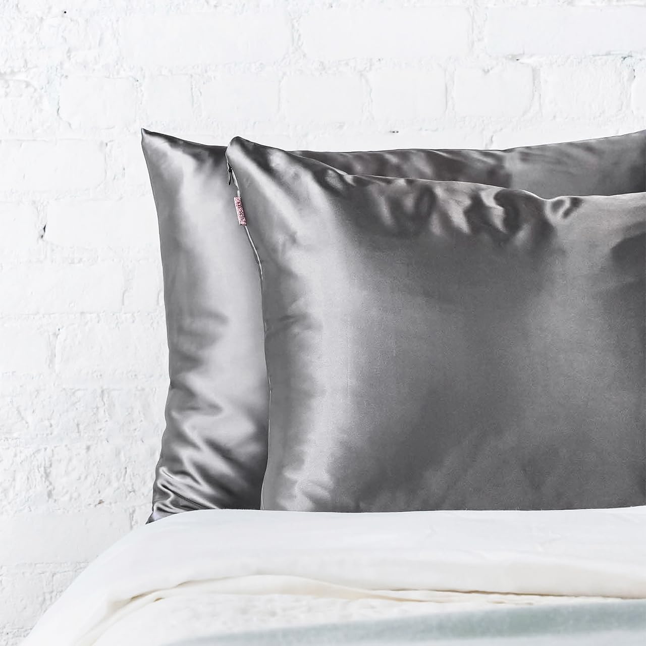 Satin Pillowcase with Zipper for Hair &#x26; Skin, Softer Than Silk Pillow Cases Queen, Wrinkle-Free, Smooth and Cooling Satin Pillow Covers, Standard Size 19&#x22;x26&#x22; - Charcoal
