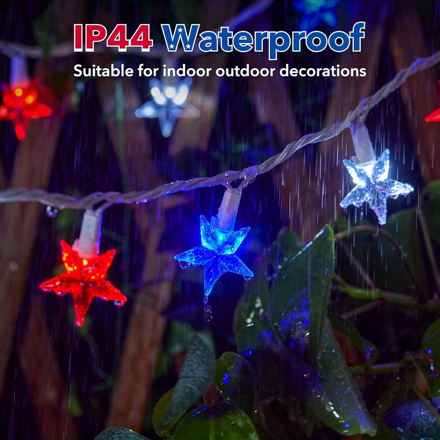 50-LED Patriotic Star String Lights - 17ft Waterproof Red, White, and Blue Star Fairy Lights - Connectable Outdoor Decor for 4th of July, Memorial Day, and 2026 Sestercentennial Celebrations