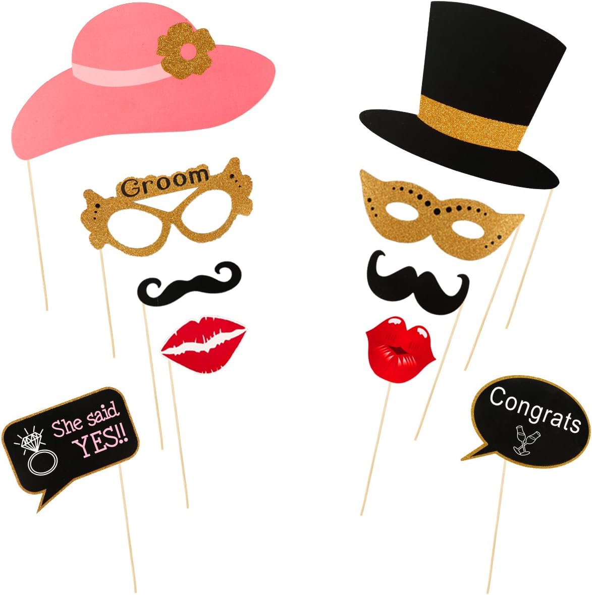 60Pcs Wedding Photo Booth Props, Wedding Props for Photos Bachelorette Props Photo Booth Wedding Booth Photo Props for Wedding Shower Party Decorations