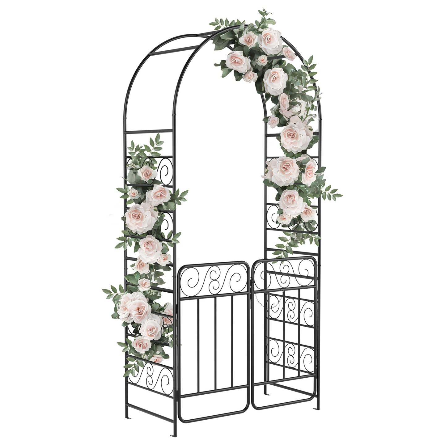 7.2FT Garden Arch Arbor with Gate, Heavy Duty Metal Outdoor Arbour Archway for Climbing Plants, Rust-Resistant Steel Wedding Arch for Patio, Ivy Roses Vines, Lawn Yard Landscape Decoration