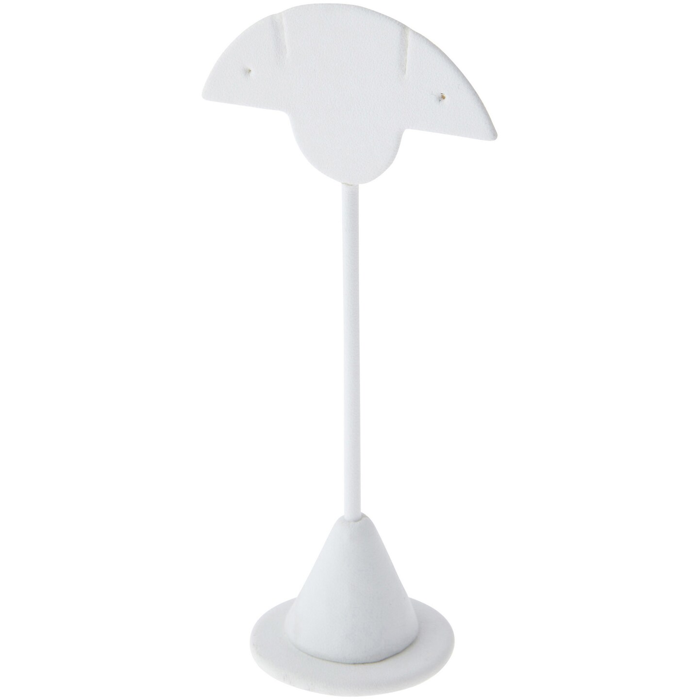 Plymor White Faux Leather Fan Shaped, Two Pair Earring Display Stand, 2.75" W x 1.875" D x 5.875" H