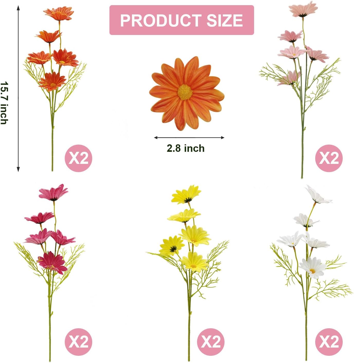 10 Bundles Daisy Artificial Flowers Real Touch PU Fake Daisies Faux Flower for Home Decor Indoor Wedding Party Bouquet Kitchen Table Centerpiece Floral Arrangements Decoration(Multi Color)