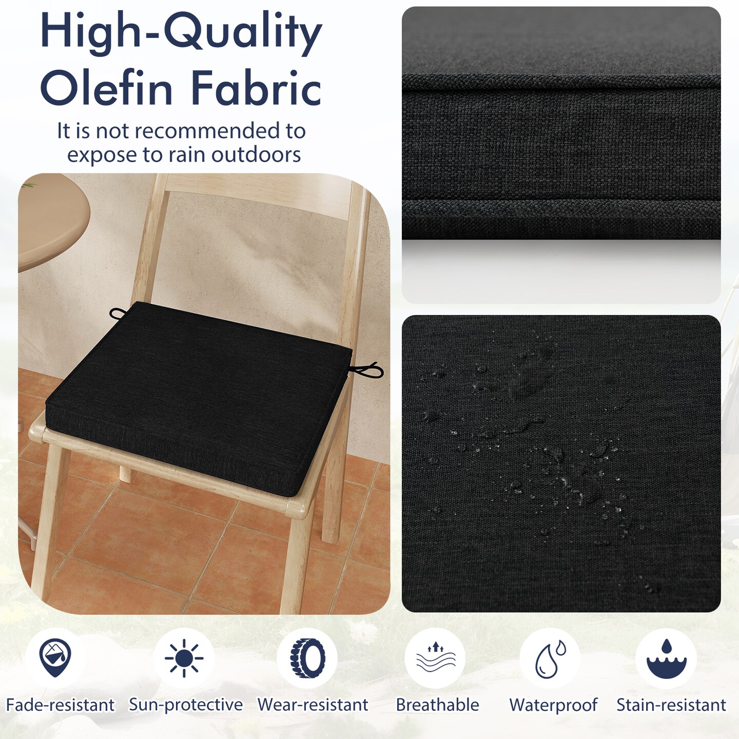 Set of 2 Square Waterproof Seat Chair Cushions Perfect for Dining Chairs or Patio Chairs