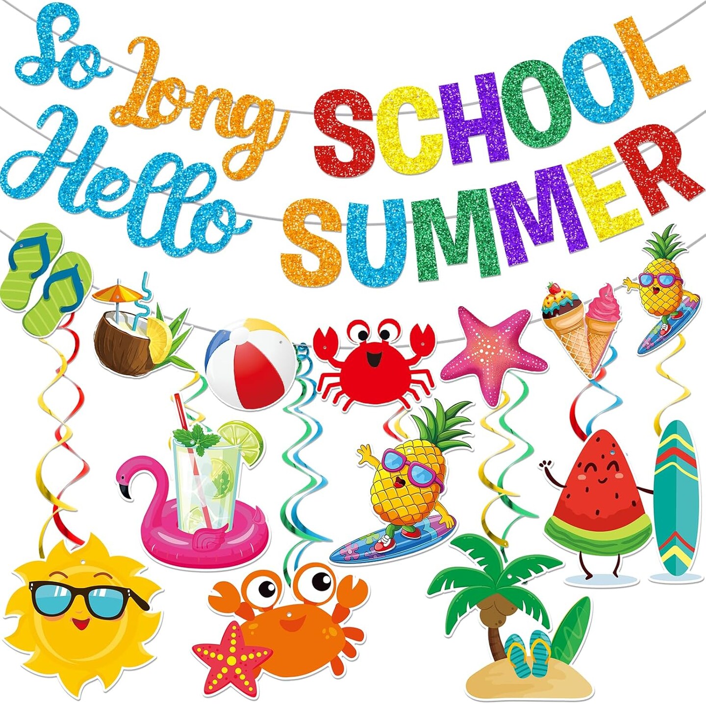 Last Day of School Banner Hello Summer Party Decorations End of School Year Party Decorations Schools Out for Summer Decorations