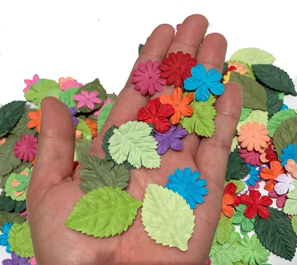 200 Pcs Handmade Mixed Mulberry Paper Flowers Petals and Leaves Wedding