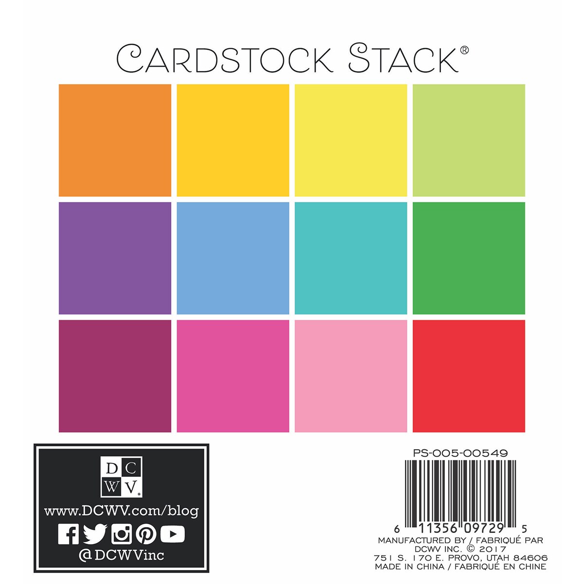 DCWV Single-Sided Cardstock Stack 6"X6" 48/Pkg-Brights, 12 Solid Colors/4 Each