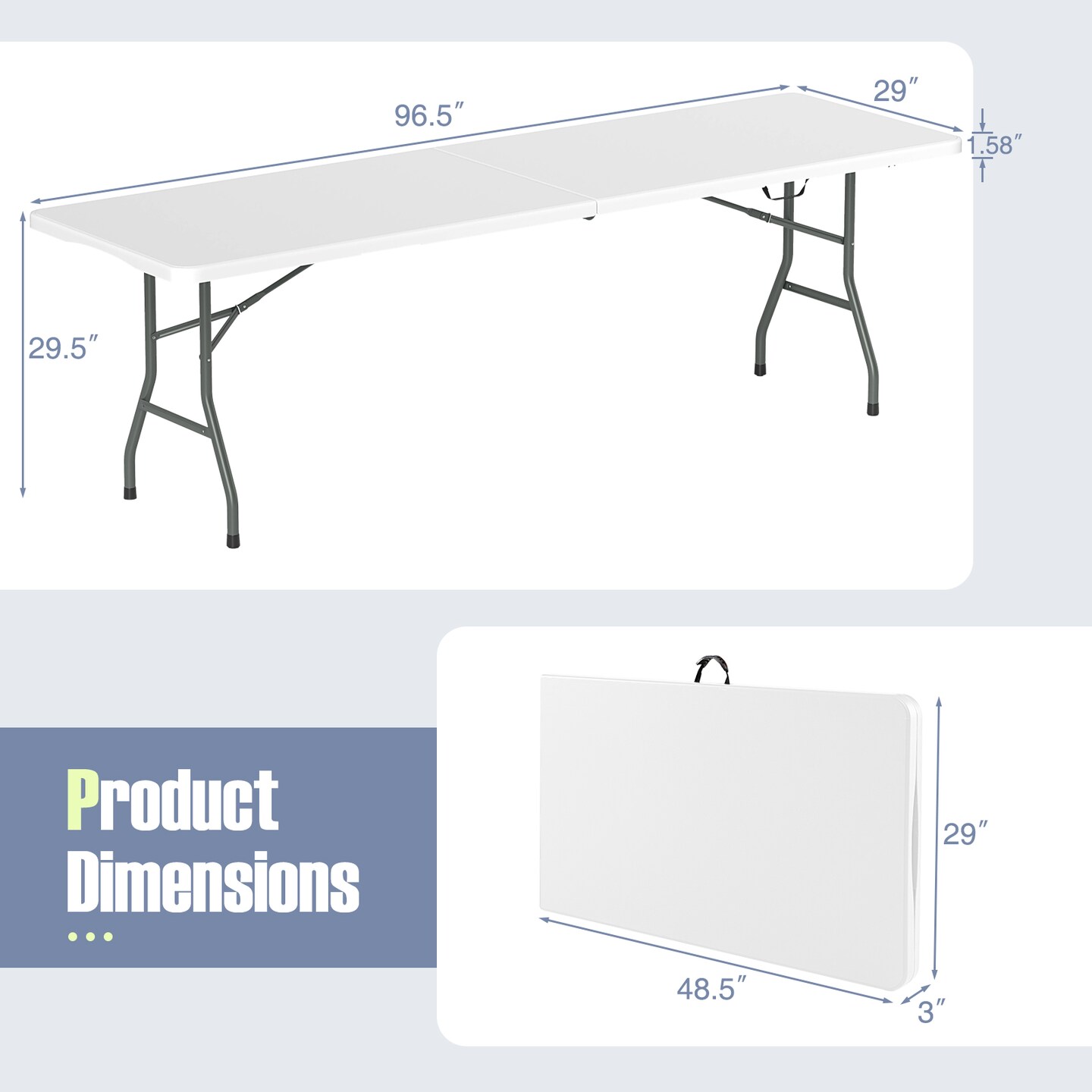 8 Feet Patio Portable Fold-in-Half Table with Robust Metal Legs and Joint Safety Lock