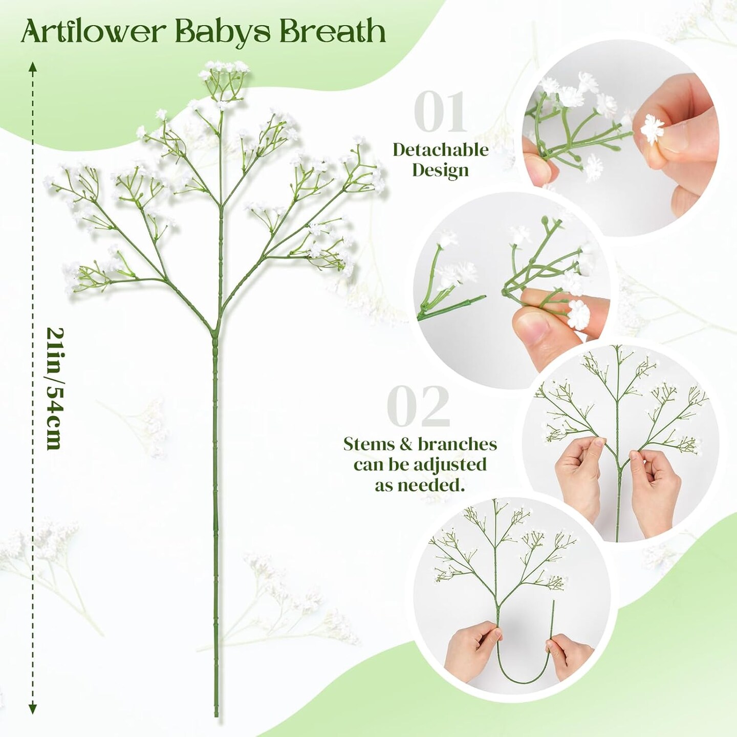 20 Pcs Babys Breath Artificial Flowers, Fake Babys Breath Flowers Artificial Bulk, Faux Gypsophila Babies Breath Real Touch Flowers for Wedding Bouquet Floral Arrangement Party Home Decor