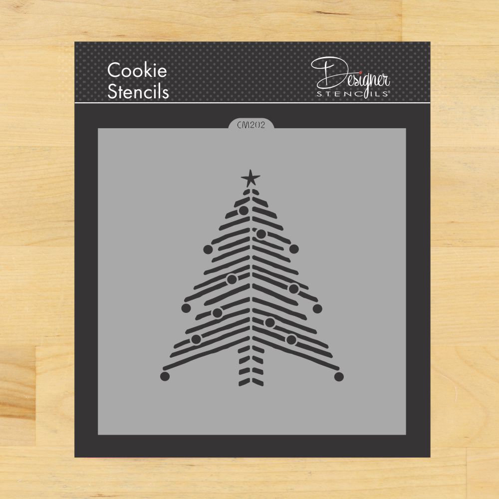 Handpainted Chevron Christmas Tree Stencil Cookie & Craft Stencil | CM202 by Designer Stencils | Cookie Decorating Tools | Stencils for Royal Icing, Airbrush, Dusting Powder | Craft Stencils for Canvas, Paper, Wood | Reusable Food Grade Stencil