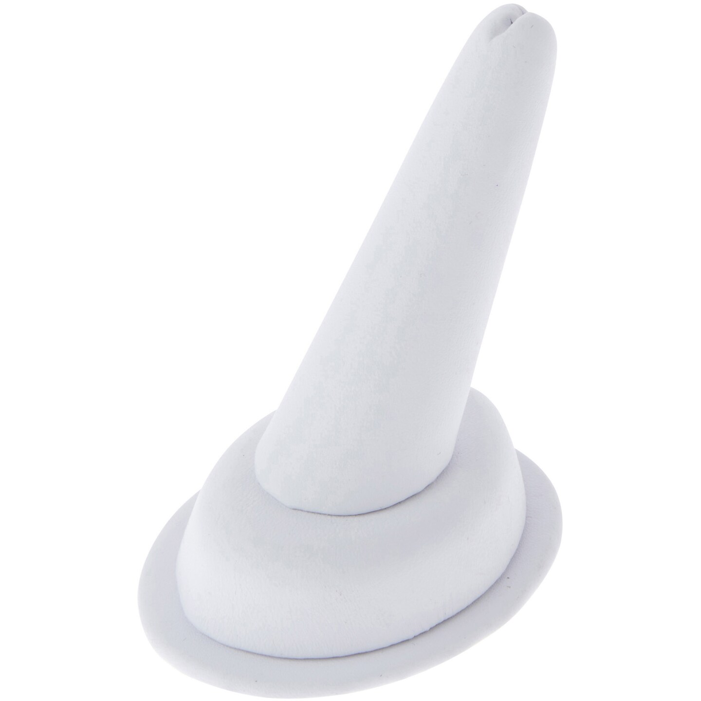 Plymor White Faux Leather Ring Finger Display, Single on Oval Base, 1.75&#x22; W x 2.5&#x22; D x 2.75&#x22; H