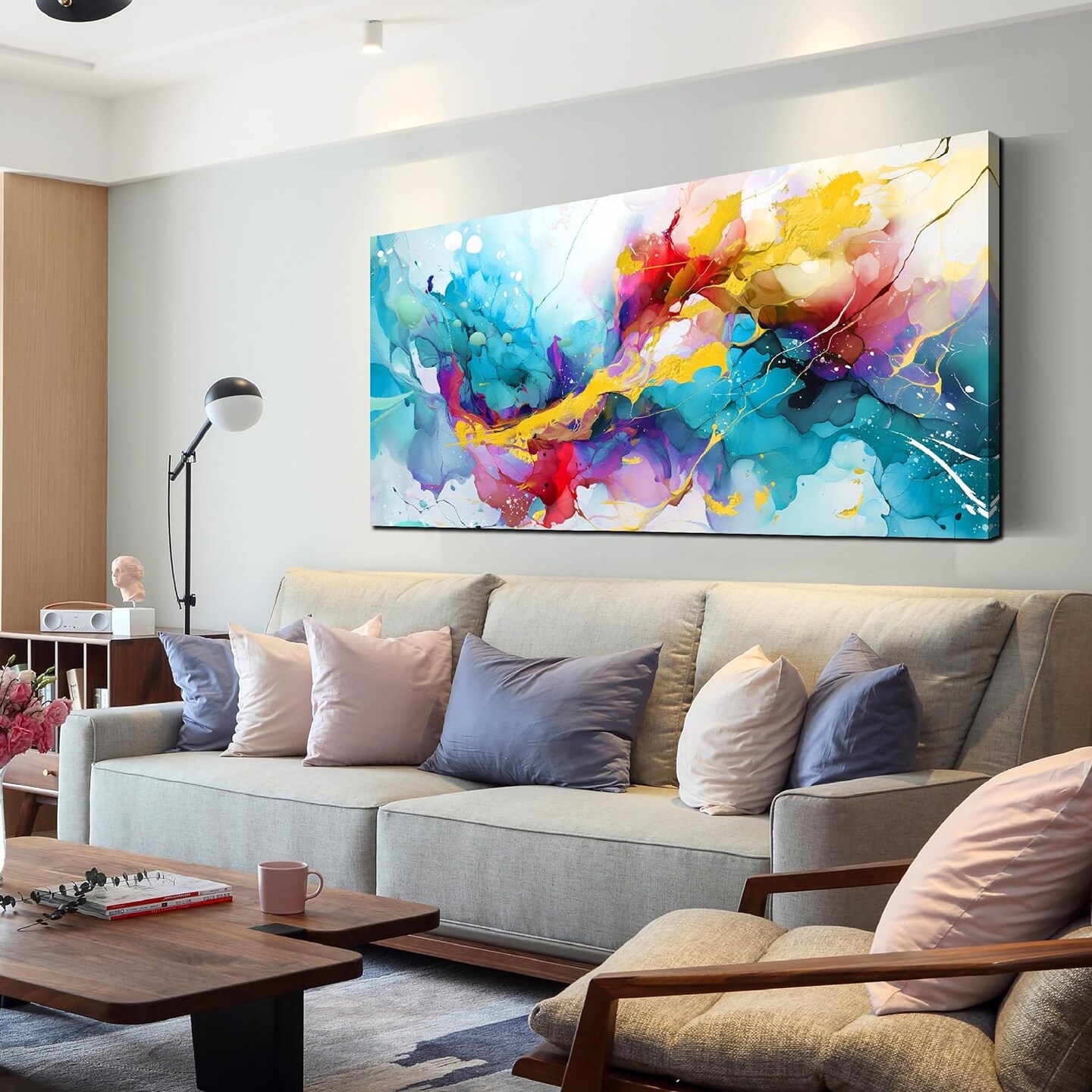 Abstract Canvas Wall-Art for Living Room - Colorful Wall Art Bedroom Office Artwork Wall Decor Ready to Hang Size 24" x 48"