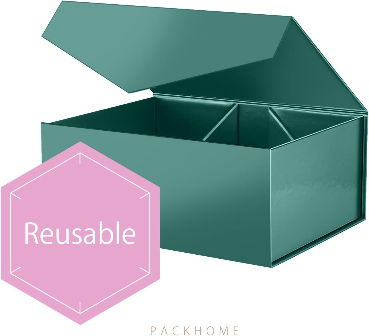 6-Pack Dark Green Glossy Gift Boxes, 9x6.5x3.8 Inches – Collapsible Rectangle Boxes with Magnetic Lids for Christmas, Birthday, Wedding, and Holiday Gifts