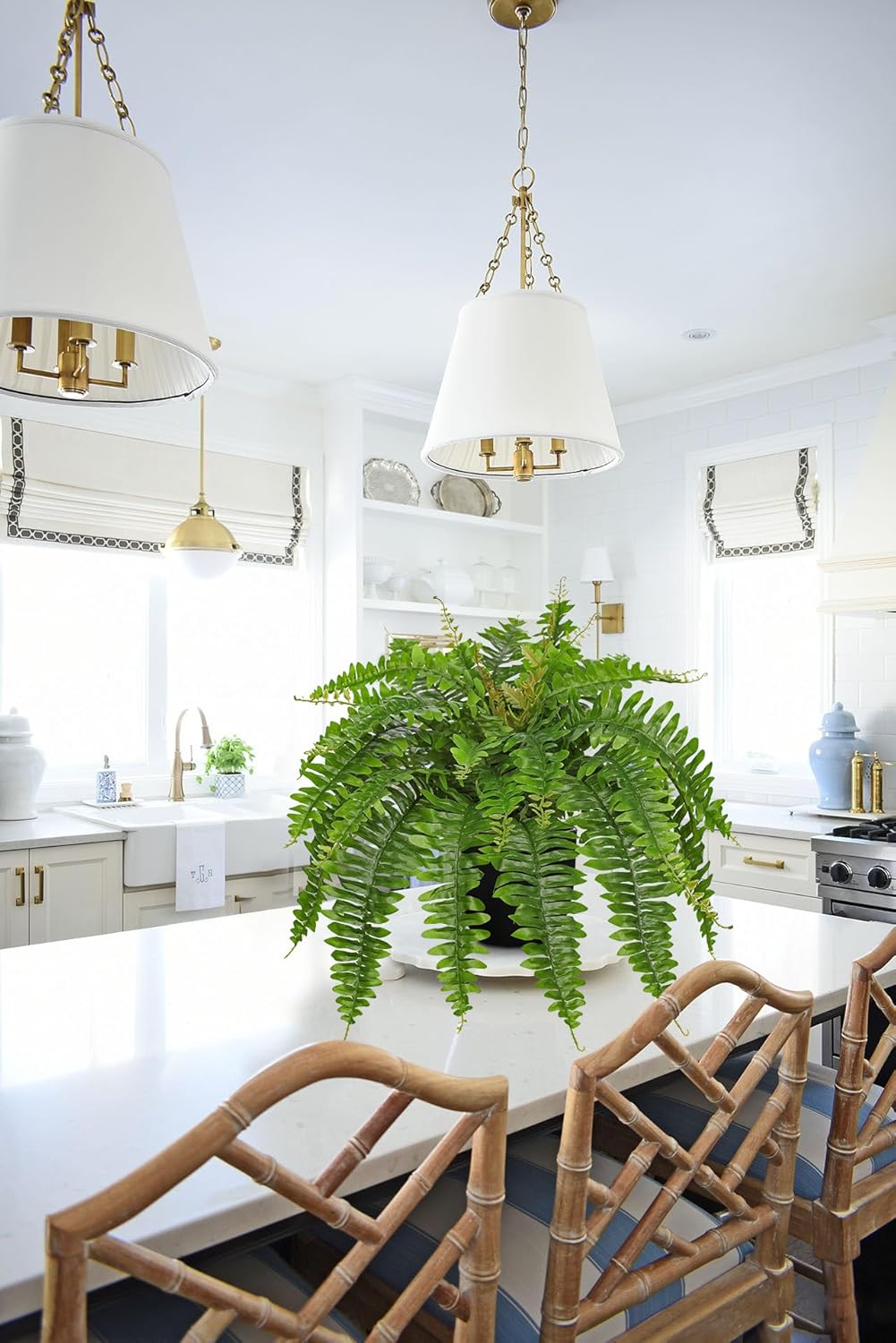 Artificial Fern Plants in Pot 25.5&#x22; Artificial Boston Fern 31 Leaves for Outdoors &#x26; Indoor Faux Potted Plant Fake Ferns Bush Plant for Patio Garden Farmhouse Porch Home Decor Green