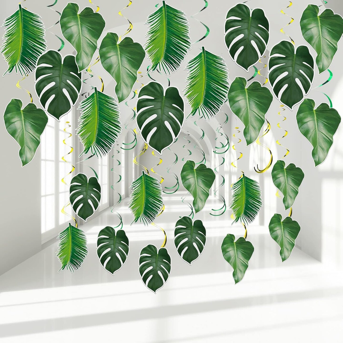 51 Pcs Hawaiian Luau Party Palm Leaves Swirl Decorations Green Palm Leaves  Hanging Decoration Ceiling Tropical Safari Jungle Party Decor for Summer  Beach Baby Shower Birthday Supplies | Michaels, image size:1440x1440