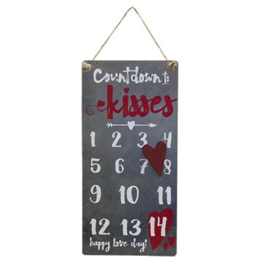 Valentine&#x27;s Day Countdown Calendar with Red Heart Magnet and Jute Rope