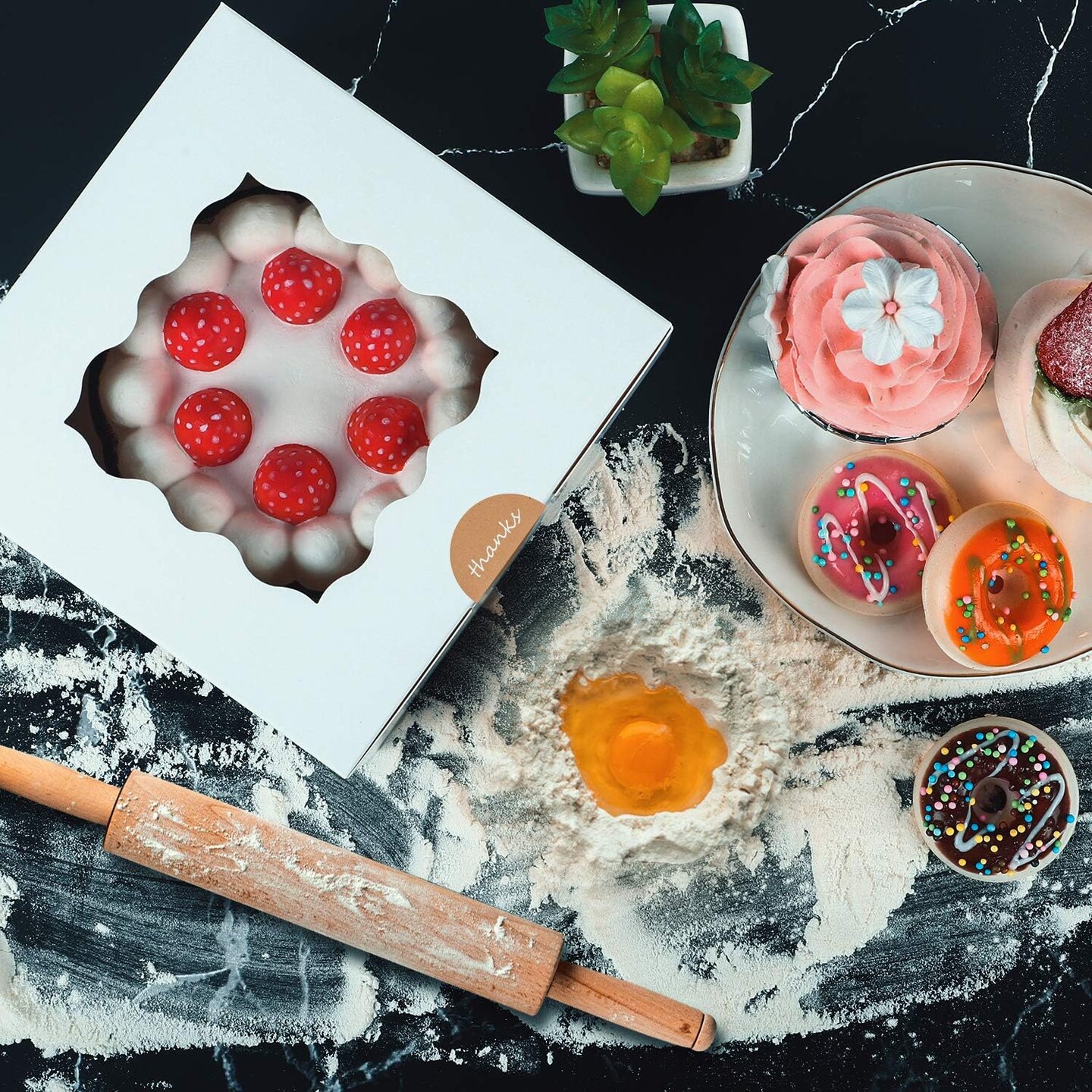 30pcs Bakery Boxes, 6x6x3 Inches Cookie Box with Window, White Treat Containers for Small Pie, Chocolate Covered Strawberries, Cupcake and Easter Pastry