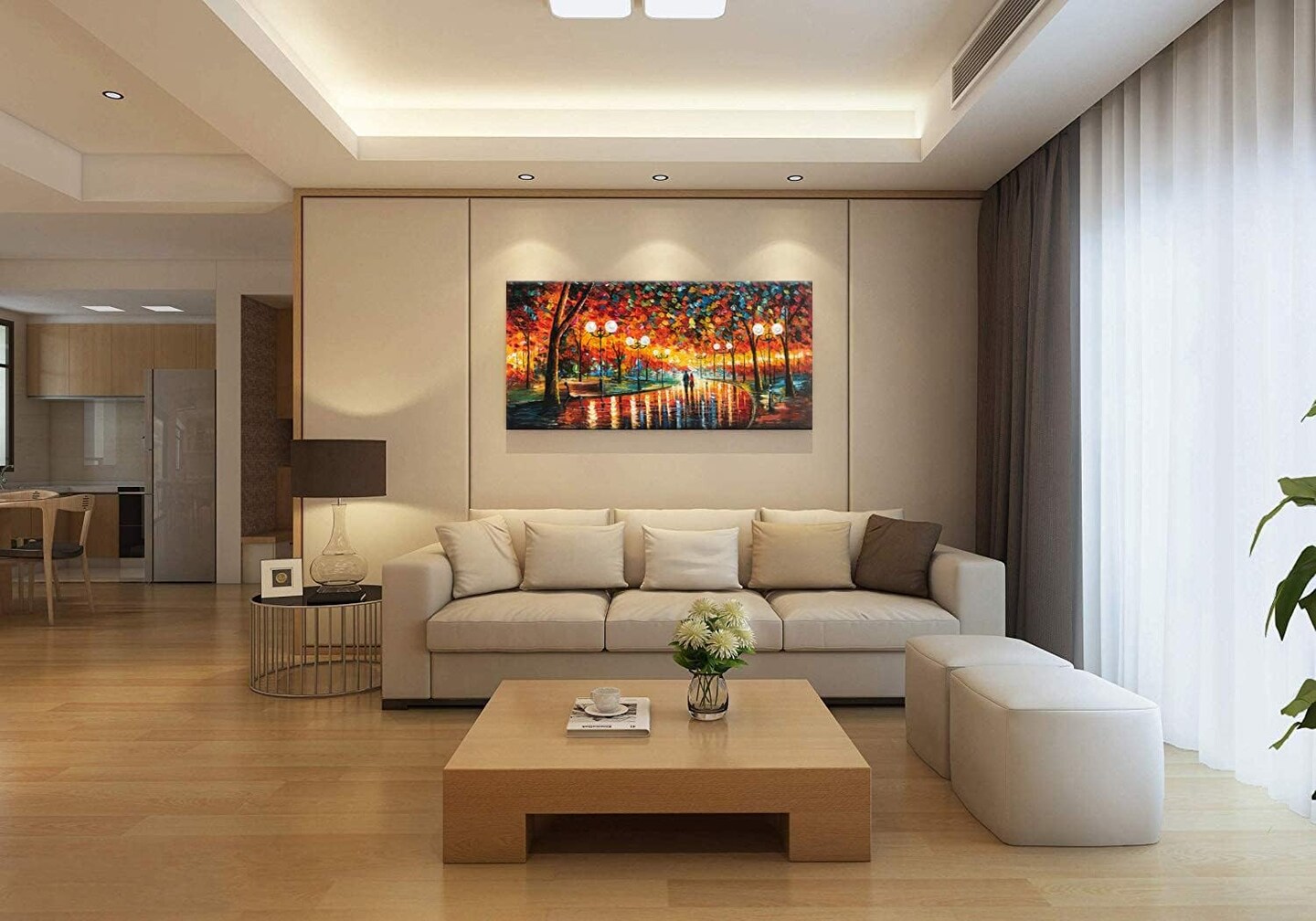 Modern Oil Paintings on Canvas Large Wall Art 24x48 Inches Romantic Abstract Paintings Contemporary Art Colorful Artwork Wall Decor for Bathroom Living Room