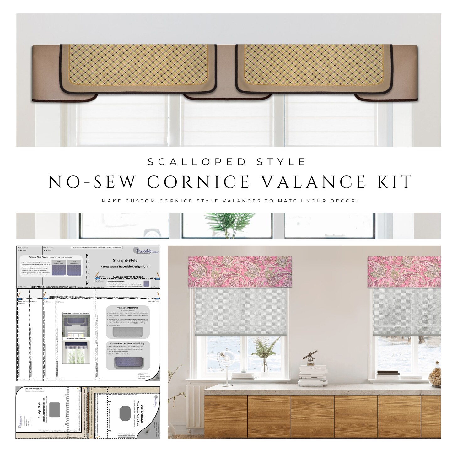 Straight Cornice Valance Kit for No-Sew Custom Window Treatments