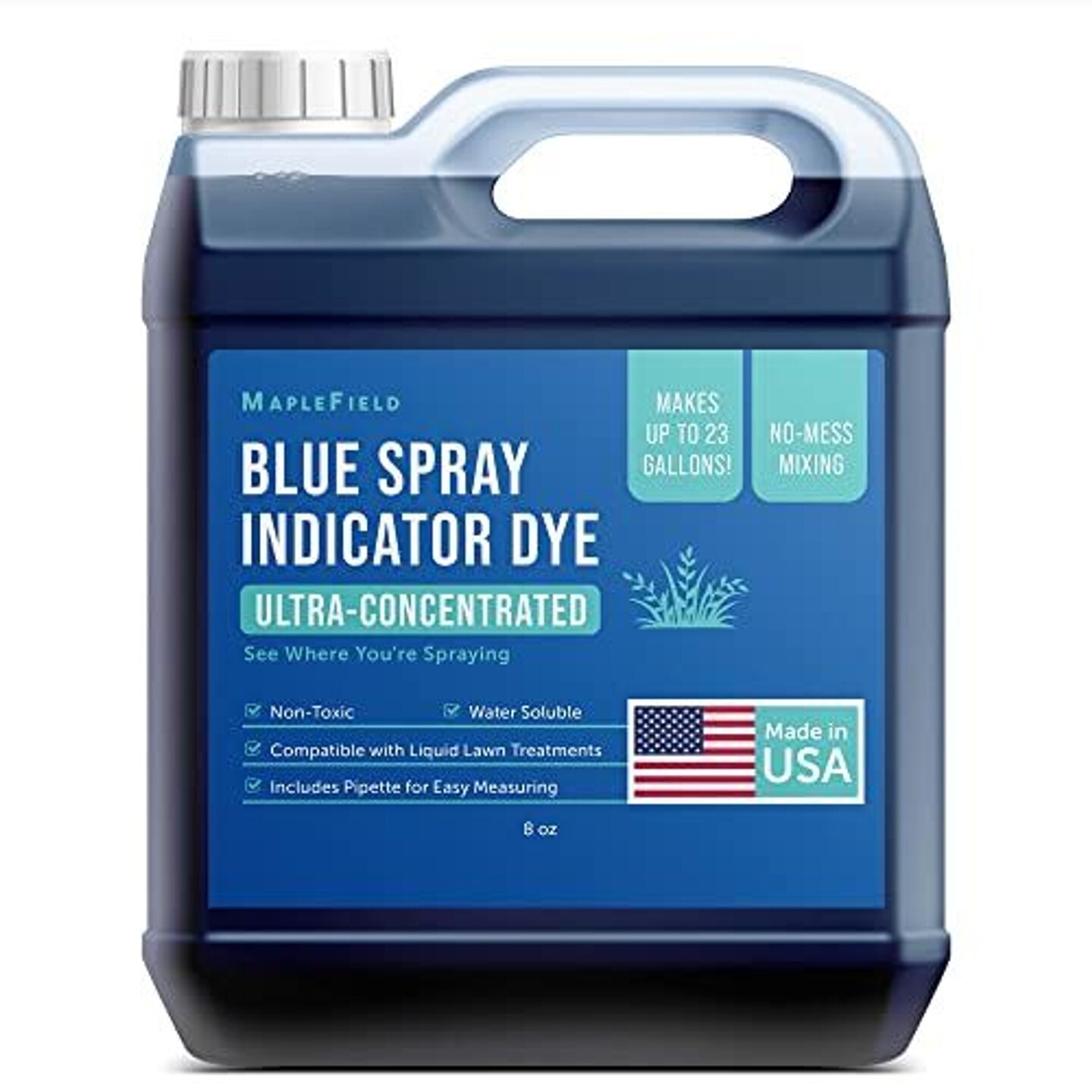 Maplefield 8oz Blue Spray Pattern Indicator Dye, Mark Where You&#x27;ve Sprayed with Blue Spray Marker for Lawn Spraying, Safe and Non-Permanent Dye with Pipette for Easy Mixing