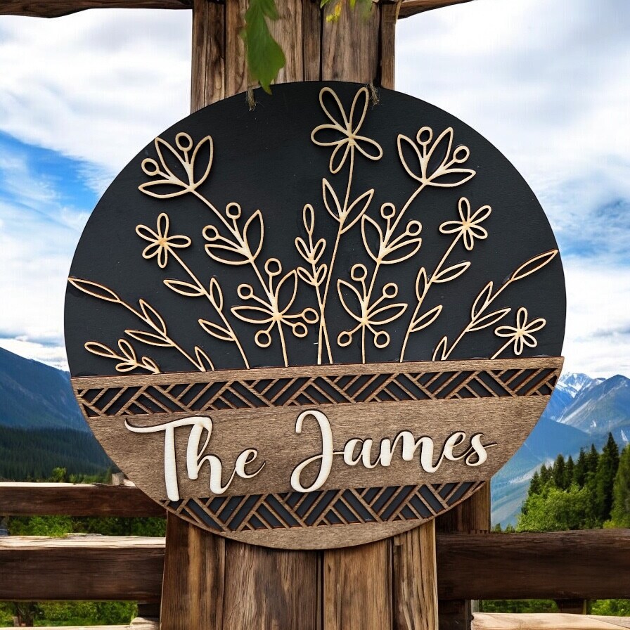 Personalized Wood Welcome front door sign Wild flower front door
