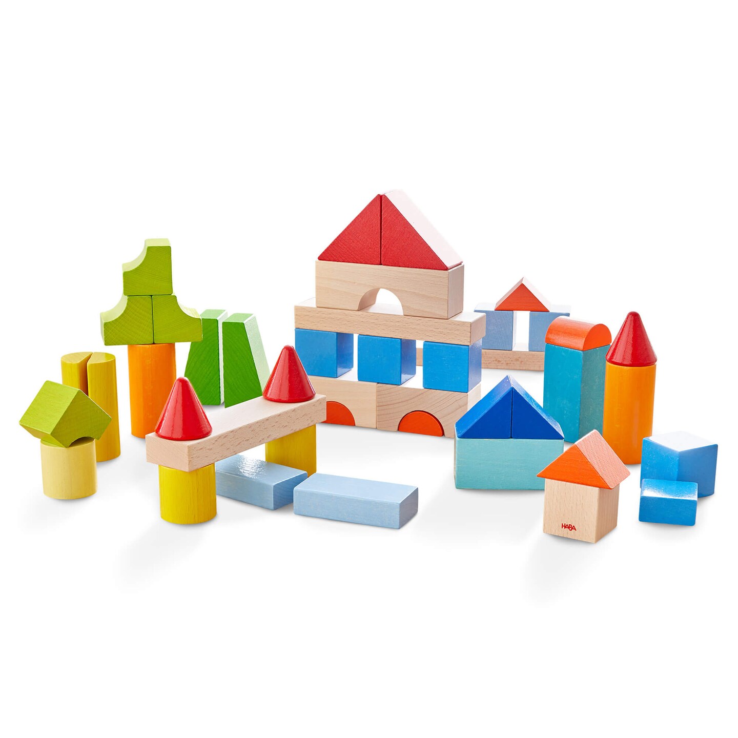 HABA Colored Wooden Building Blocks - 46 Piece Set of Wooden Toys, Stacking Toys for Toddlers 1-3 Ideal Open ended Toys, Made in Germany