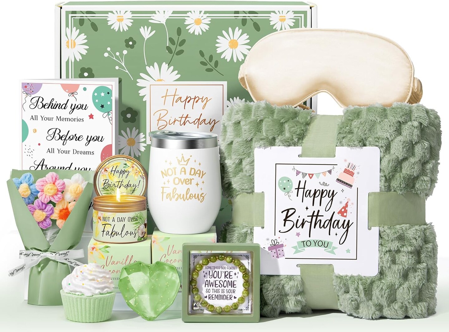 Luxury Birthday Gifts for Women – Happy Birthday Self Care Gift Basket with Blanket, Vanilla Coconut Spa Box for Mom, Best Friend, Sister, Wife, Girlfriend & Coworker