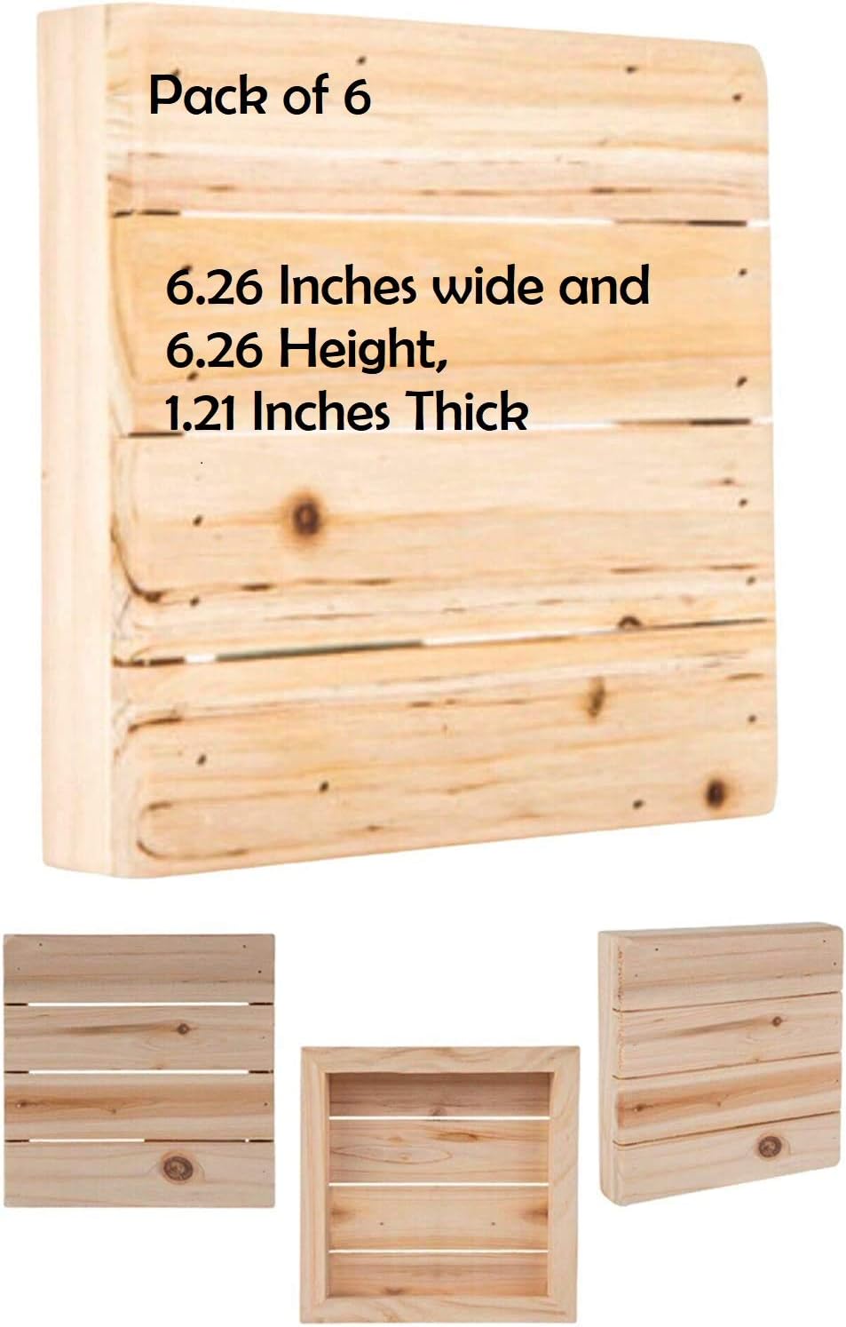 Unfinished Small Pallet Wood Sign - 6 Pack | Square Wood Panels for Crafts, Painting, Engraving & Home Decor | Rustic Wooden Signs for DIY Art Projects - 6.25x6.25 Inches