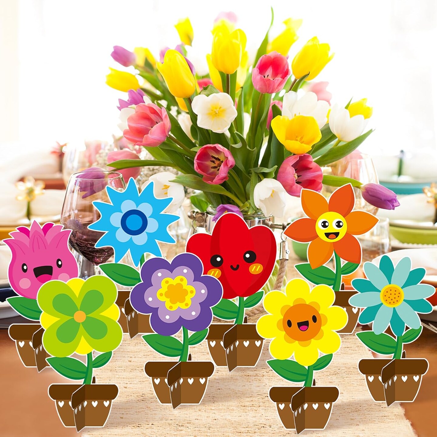 Flower Craft Kits, Make Your Spring DIY Flowers Craft Set Sun Mouth Eyes Stickers Springtime Flowers Decorations