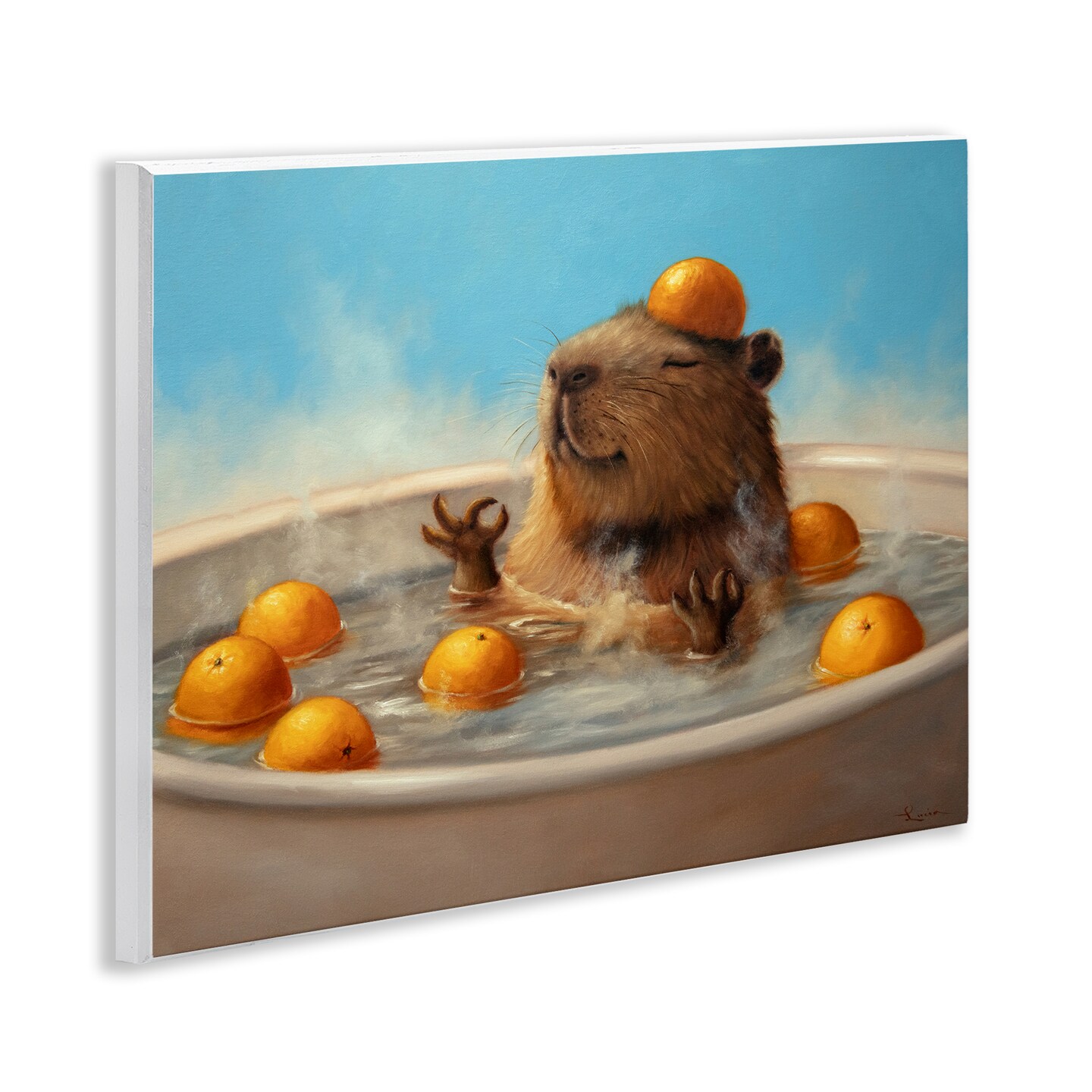 Stupell Industries Capybara in Orange Bath Wall Plaque Design by Lucia Heffernan