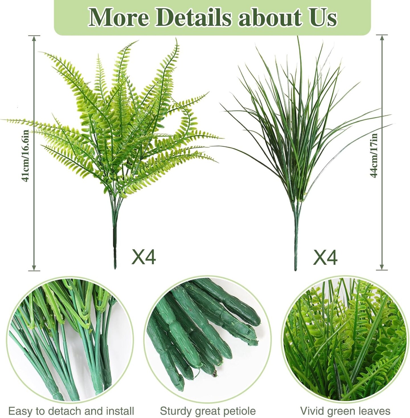 8 Bundles Artificial Plants Boston Fern Wheat Grass Shrubs Outdoor Faux Plants Faux Fern Stems UV Resistant Artificial Outdoor Plants Greenery for Home Gardens Patio Yards Decor