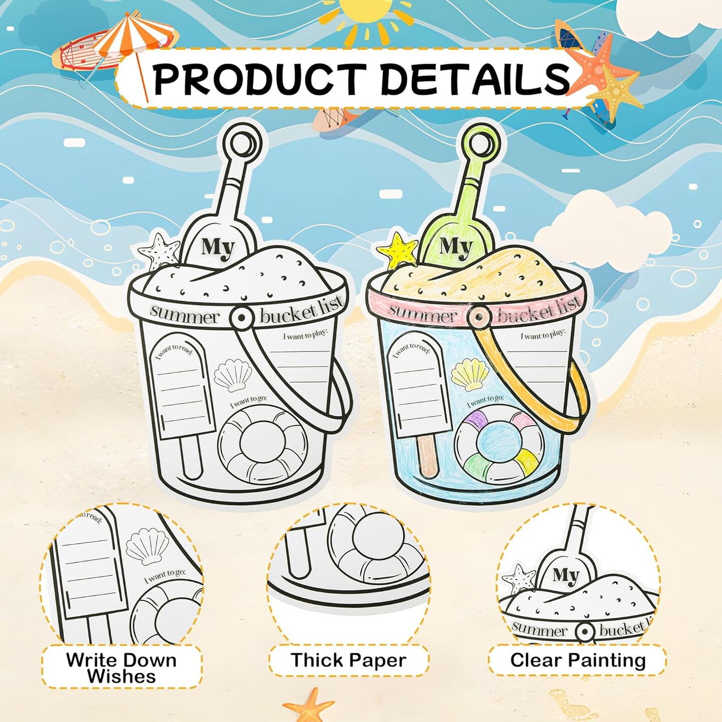 50Pcs My Summer Bucket List Coloring Poster Summer Break Ideas Checklist Color Your Own Sign for Kids 13&#x22; End of School Year Gift Crafts Activity Camp Supplies