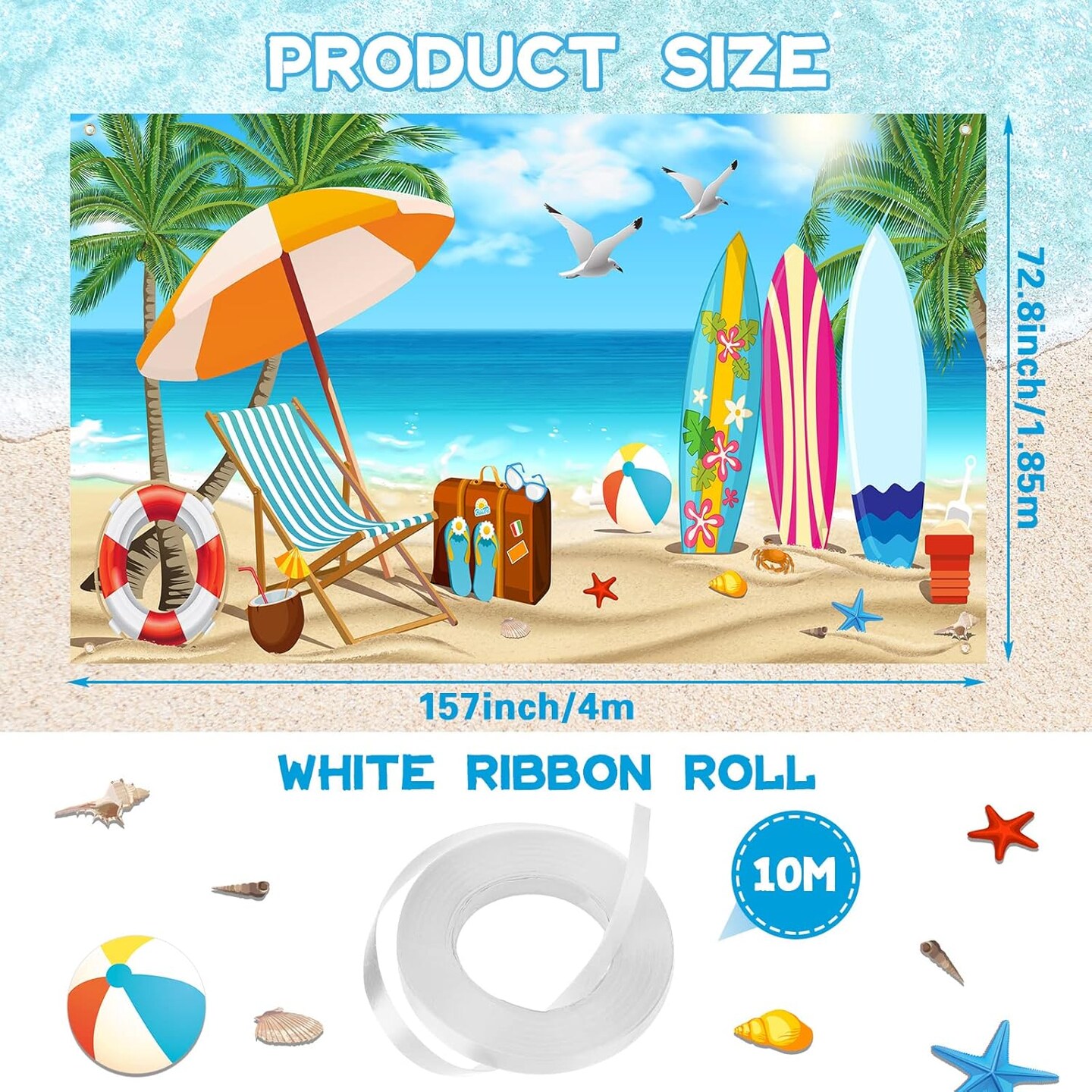 Summer Vacation Garage Door Banner 6 x 13 ft Summer Holiday Backdrop Decoration Ocean Beach Large Garage Door Cover for Indoor Outdoor Photography Summer Party Photo Booth Background Hanging Decor