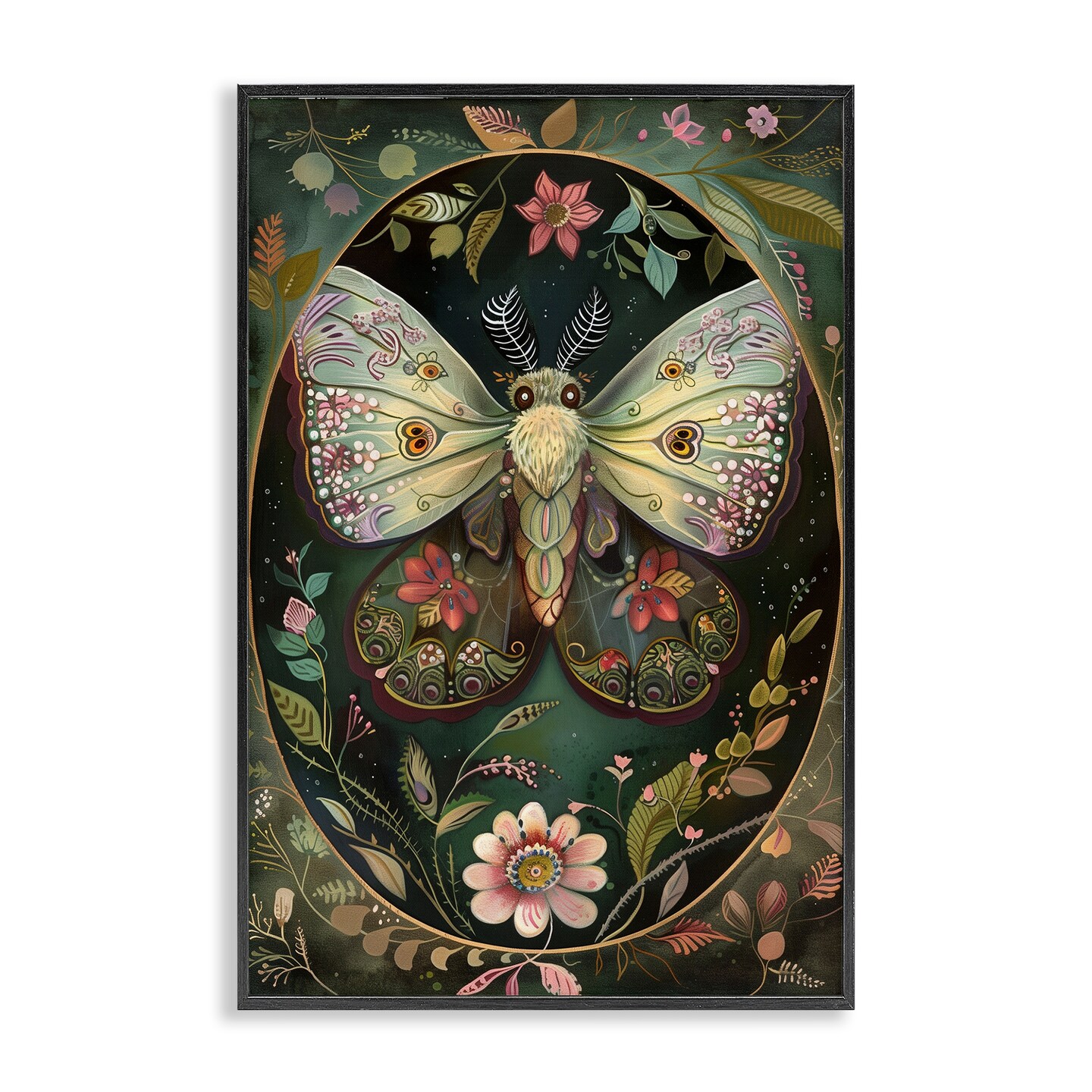 Stupell Industries Green Toned Victorian Moth Framed Giclee Design by The Dutch Lady