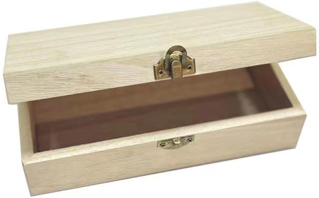 Unfinished wooden box, 8x4x2.3 inch storage box with hinge lid, small wooden box with rectangular souvenir and craft